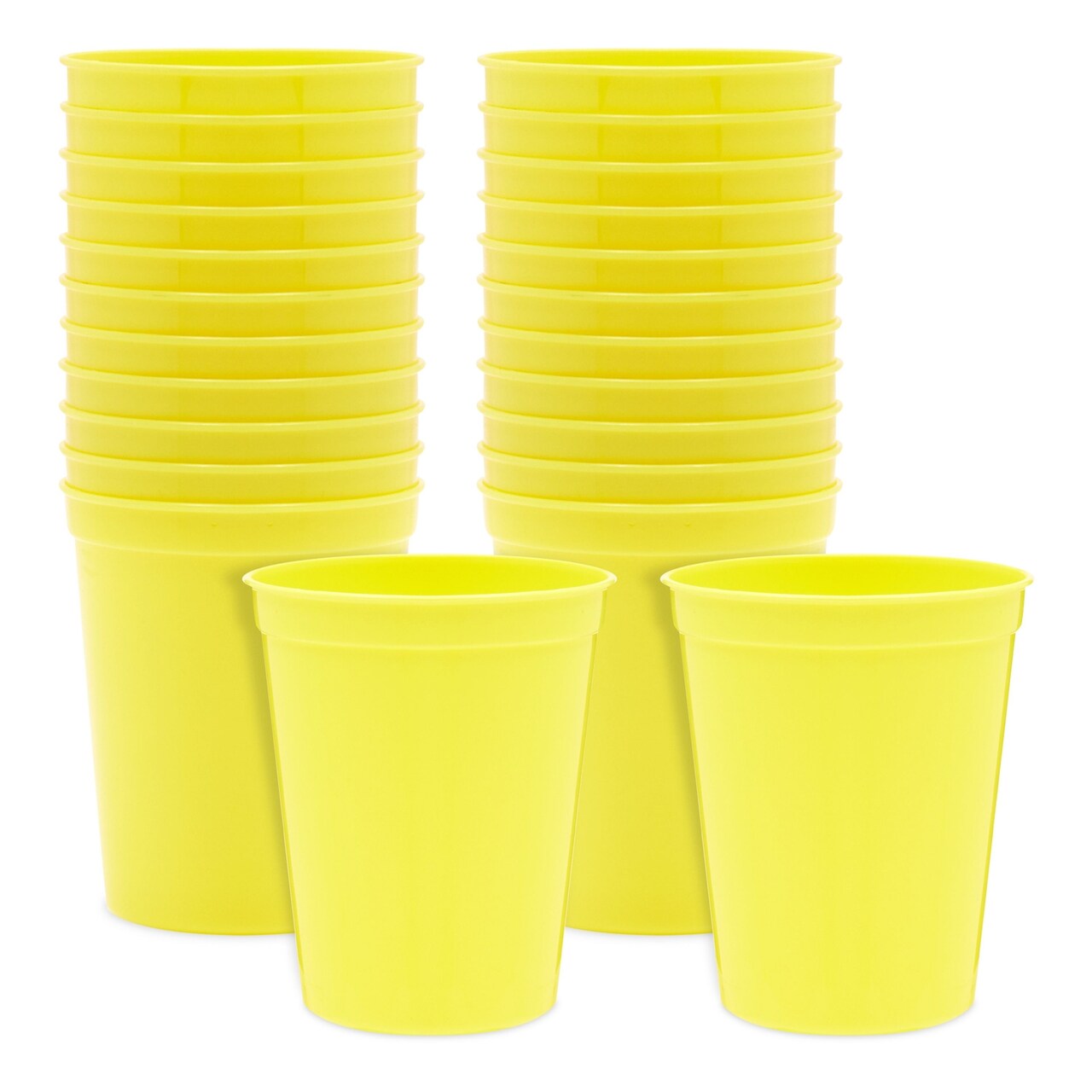 24-Pack 16-Ounce Yellow Plastic Stadium Cups, Bulk Reusable